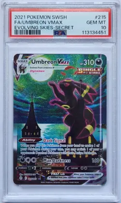 2021 Pokemon Evolving Skies UMBREON VMAX Card #215 PSA 10 WELL-CENTERED - Image 1