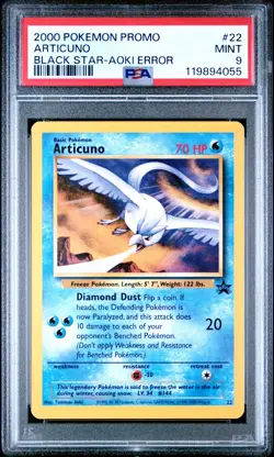 2000 POKEMON PROMO BLACK STAR 22 ARTICUNO TOSHINAO AOKI ERROR PSA 9 - Image 1
