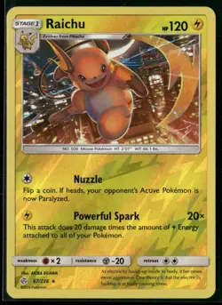 Raichu 67/236 Rare Cosmic Eclipse Pokemon Reverse Holo Near Mint - Image 1