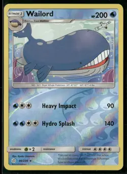 Wailord 46/236 Rare Cosmic Eclipse Pokemon Reverse Holo Near Mint - Image 1
