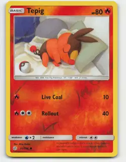 2019 Pokemon, Cosmic Eclipse, #31/236 Tepig, Reverse Holo Common NM - Image 1