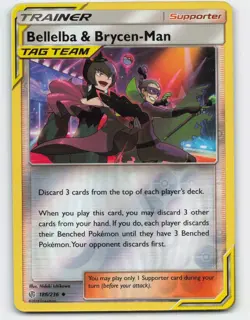 2019 Pokemon, Cosmic Eclipse, #186/236 Bellelba & Brycen-Man, Reverse Holo NM - Image 1