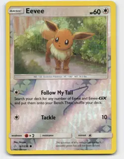 2019 Pokemon, Cosmic Eclipse, #167/236 Eevee, Reverse Holo Common LP - Image 1