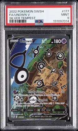 2022 POKEMON SWORD & SHIELD SILVER TEMPEST #177 FULL ART/UNOWN V PSA 9 - Image 1
