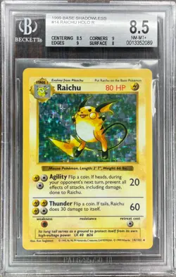 Pokemon Raichu Base Set Shadowless Holo #14 BGS 8.5 NM - MT+ - Image 1