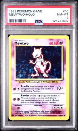 1999 Pokemon Base Set Mewtwo Holo Rare #10 NM-MT PSA 8 - Image 1