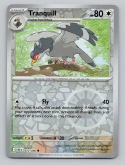 Reverse Holo Tranquill #072/086 Common SV: Black Bolt Pokemon - Image 1