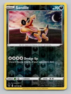 Reverse Holo Sandile #107/185 Common SWSH04: Vivid Voltage Pokemon - Image 1