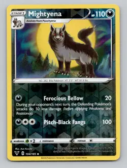 Reverse Holo Mightyena #104/185 Uncommon SWSH04: Vivid Voltage Pokemon - Image 1