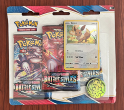 Pokemon TCG: Sword and Shield Battle Styles 3 Booster Pack Blister w/ Evee Coin - Image 1