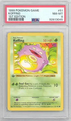 PSA 8 - Pokemon Card - Base 51/102 - KOFFING (common) *1st Edition* - NM-MT - Image 1