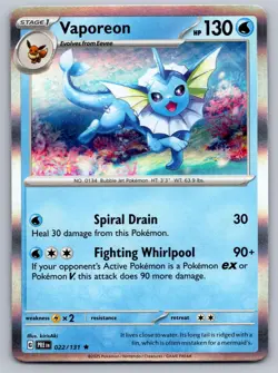 Vaporeon 022/131 Holo Rare Prismatic Evolutions Pokemon Reverse Holo Near Mint - Image 1