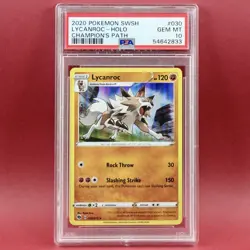 2020 Pokemon LYCANROC HOLO 030 SWSH Champion’s Path PSA 10 Gem Mint - Image 1