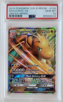 PSA 10 2019 Pokemon Sun & Moon Unified Minds Dragonite GX #152 - Image 1
