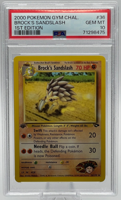 2000 POKEMON GYM CHALLENGE #36 BROCK'S SANDSLASH 1ST EDITION PSA 10 GEM MINT - Image 1