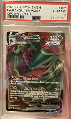 Pokemon TCG Rayquaza VMAX Holo Ultra Rare Card Crown Zenith 102/159, PSA 10 - Image 1