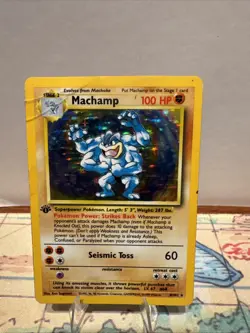 1st Edition Machamp Holographic Pokemon Card 100 HP Seismic Toss Vintage - Image 1