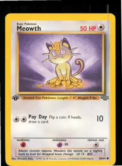 Meowth 56/64 Common Jungle Pokemon 1st Edition Moderately Played - Image 1