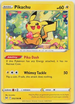 Pikachu 052/196 Common Lost Origin Pokemon Near Mint - Image 1