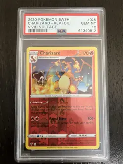 2020 POKEMON SWORD & SHIELD VIVID VOLTAGE #025 CHARIZARD-REVERSE FOIL PSA 10 - Image 1