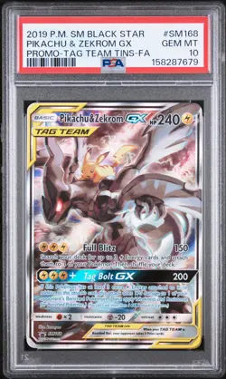 2019 POKEMON SM BLACK STAR PROMO #SM168 FULL ART/PIKACHU & ZEKROM GX PSA 10 - Image 1