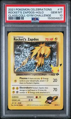 PSA 10 2021 ROCKET'S ZAPDOS Holo Pokemon Celebrations GYM 15/132 Gym - Image 1