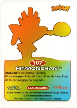 HITMONCHAN #107 LAMINCARD COLECCION POKEMON LAMINCARDS 2005 EDIBAS (USADA) - Image 2