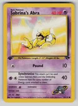 Sabrina's Abra 93/132 Gym Challenge 1st Edition Pokemon LP - Image 1