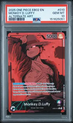 2025 One Piece EB02 EN Monkey D Luffy Alternate Art #010 PSA 10 GEM MINT - Image 1