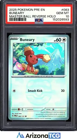 Pokemon 2025 Buneary 083 Master Ball Reverse Holo Prismatic Evolutions PSA 10 - Image 1