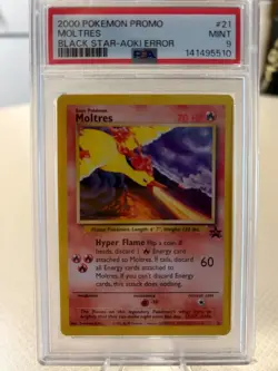 2000 Pokemon Promo Black Star #21 Moltres Black Star Aoki Error PSA 9 - Image 1