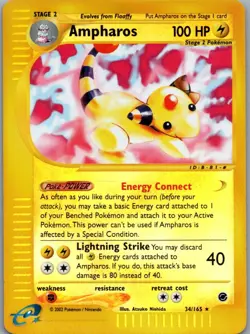 Ampharos 34/165 Rare Expedition Base Set Pokemon Reverse Holo Near Mint - Image 1