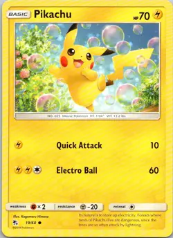 PIKACHU 19/68 COMMON HIDDEN FATES POKEMON LP - Image 1