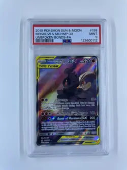 2019 Pokemon UNBROKEN BONDS Marshadow Machamp GX 199/214 PSA 9 - Image 1