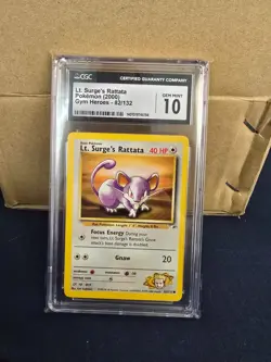 POKEMON GYM HEROES LT SURGE’S RATTATA #82/132 CGC 10 GEM MINT - Image 1