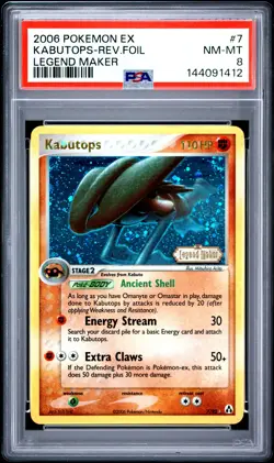 2006 POKEMON EX LEGEND MAKER #7 KABUTOPS-REVERSE FOIL PSA 8 - Image 1