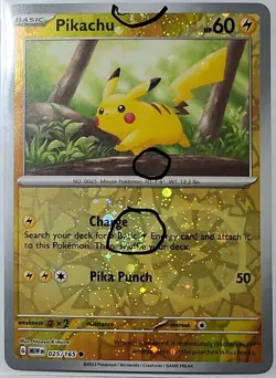 Swirl 🌀 Pikachu 025/165 Reverse Cosmos Holo Bleed Error Rare Pokemon TCG ✨ - Image 2