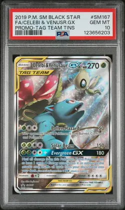 2019 POKEMON SM BLACK STAR PROMO #SM167 FULL ART/CELEBI & VENUSAUR GX PSA 10 - Image 1