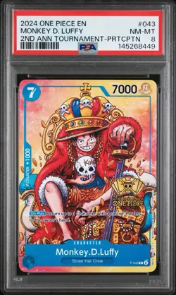 PSA 8 Monkey D. Luffy P-043 Promo 2nd Anniversary Stamped One Piece TCG English - Image 1