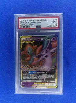 2019 Pokemon Sun & Moon Espeon Deoxys GX Unified Minds #72 PSA 9 - Image 1