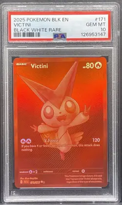 2025 POKEMON BLACK EN-BLACK BOLT BLACK WHITE RARE #171 VICTINI PSA 10 - Image 1
