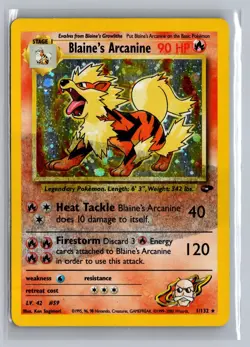 Blaine's Arcanine 1/132 Holo Rare Gym Challenge Pokemon Unlimited Holo Damaged - Image 1