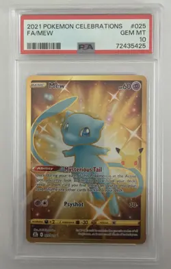 Pokemon 2021 Celebrations FA/MEW #025 PSA 10 Shiny Gold Mew - Image 1
