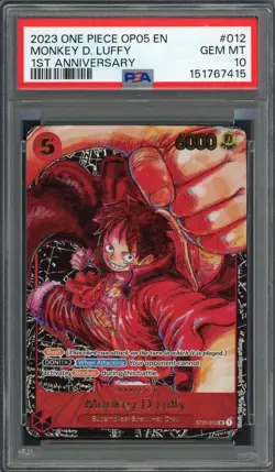 PSA 10 Monkey D. Luffy (Alt Art) 1st Anniversary OP05 ST01-012 EN One Piece B16 - Image 1