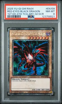 YUGIOH PSA 8 2025 Red-Eyes Black Dragon RA04-EN109 QCR 1st Edition "4th" - Image 1