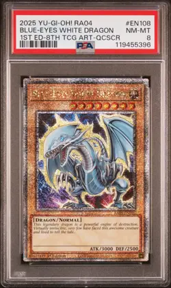 YUGIOH PSA 8 2025 Blue-Eyes White Dragon RA04-EN108 QCR "8th ART" 1st Edition - Image 1