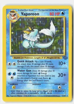 Vaporeon 12/64 HOLO Rare Jungle Pokemon Unlimited Holo MP Kagemaru Himeno - Image 1