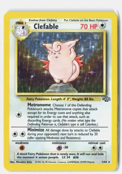 Clefable 1/64 HOLO Rare Jungle Pokemon Unlimited Holo MP Mitsuhiro Arita - Image 1