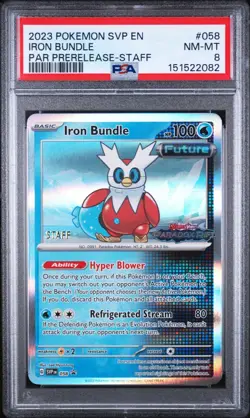 Pokemon Paradox Rift Prerelease Staff SVP 058 IronBundle PSA 8 - Image 1