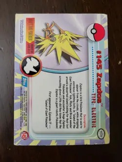 DMG! Pokemon 2000 Topps TV Animation Edition Series 3 Zapdos #145 Blue Logo - Image 2